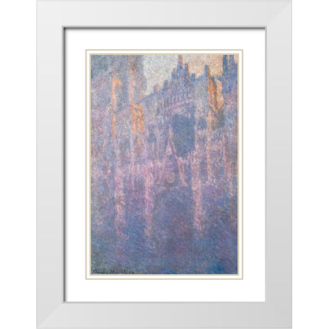 Rouen Cathedral-morning mist 1894 White Modern Wood Framed Art Print with Double Matting by Monet, Claude