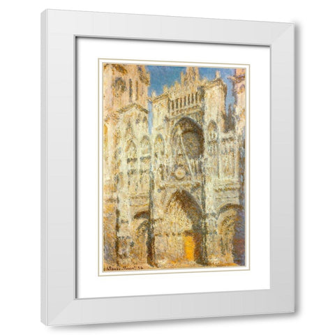Rouen Cathedral-sunlight 1894 White Modern Wood Framed Art Print with Double Matting by Monet, Claude