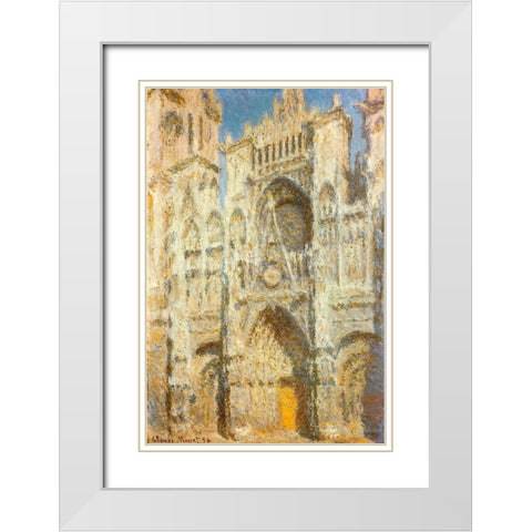 Rouen Cathedral-sunlight 1894 White Modern Wood Framed Art Print with Double Matting by Monet, Claude