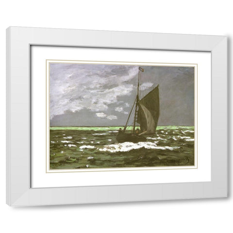 Seascape-storm 1866 White Modern Wood Framed Art Print with Double Matting by Monet, Claude