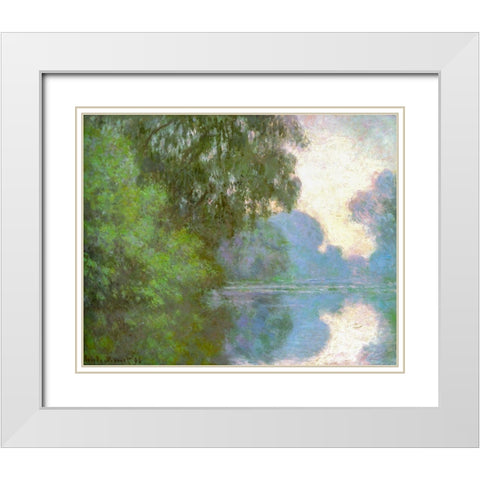 Seine near Giverny 1896 White Modern Wood Framed Art Print with Double Matting by Monet, Claude