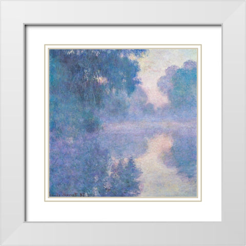 Seine near Giverny 1897 White Modern Wood Framed Art Print with Double Matting by Monet, Claude