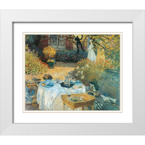The Luncheon 1873 White Modern Wood Framed Art Print with Double Matting by Monet, Claude