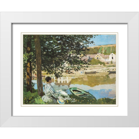 The River 1868 White Modern Wood Framed Art Print with Double Matting by Monet, Claude
