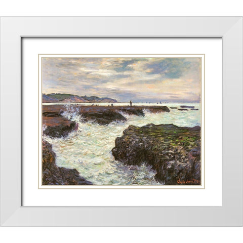 The Rocks at Pourvillle 1882 White Modern Wood Framed Art Print with Double Matting by Monet, Claude
