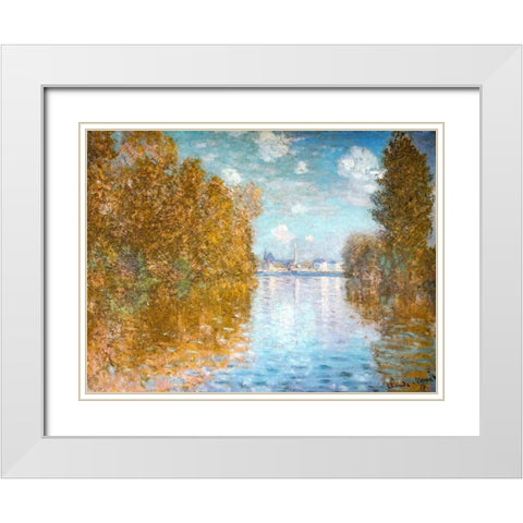 The Seine at Argenteuil 1873 White Modern Wood Framed Art Print with Double Matting by Monet, Claude