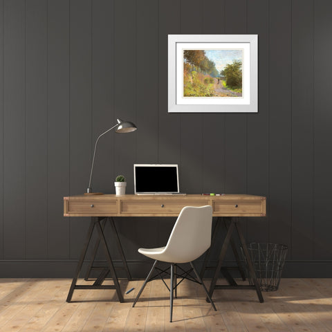 The Sheltered Path 1873 White Modern Wood Framed Art Print with Double Matting by Monet, Claude
