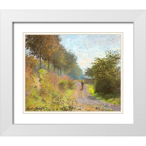The Sheltered Path 1873 White Modern Wood Framed Art Print with Double Matting by Monet, Claude