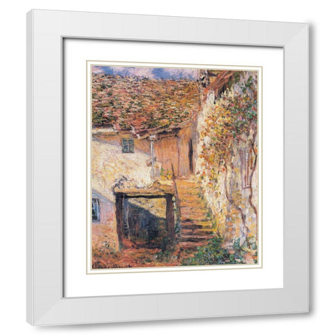 The Stairs 1878 White Modern Wood Framed Art Print with Double Matting by Monet, Claude