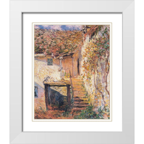 The Stairs 1878 White Modern Wood Framed Art Print with Double Matting by Monet, Claude