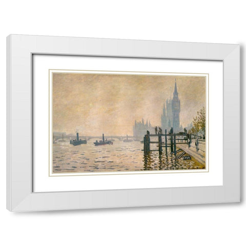 The Thames below Westminster 1871 White Modern Wood Framed Art Print with Double Matting by Monet, Claude
