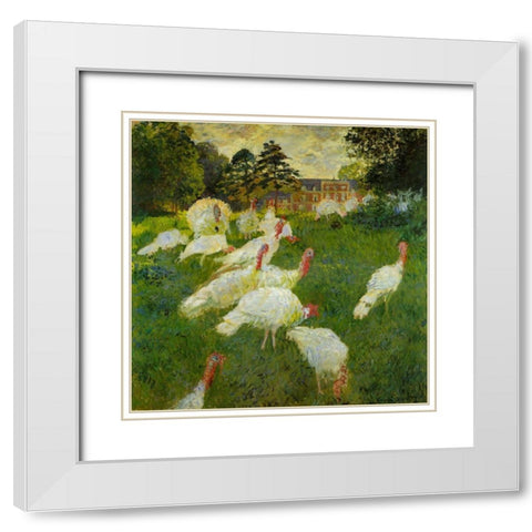 Turkeys at Montgeron 1877 White Modern Wood Framed Art Print with Double Matting by Monet, Claude