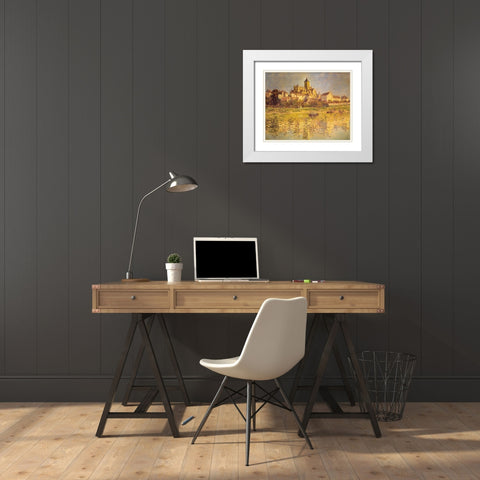 Vetheuil Church 1879 White Modern Wood Framed Art Print with Double Matting by Monet, Claude