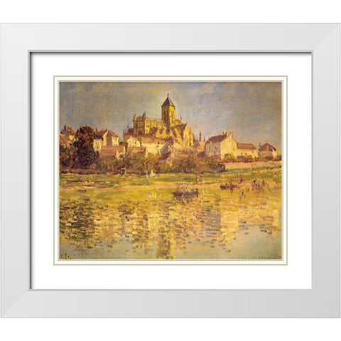 Vetheuil Church 1879 White Modern Wood Framed Art Print with Double Matting by Monet, Claude