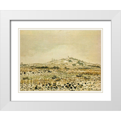 Vineyards in the Snow 1873 White Modern Wood Framed Art Print with Double Matting by Monet, Claude