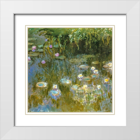 Water-lilies 1888 White Modern Wood Framed Art Print with Double Matting by Monet, Claude