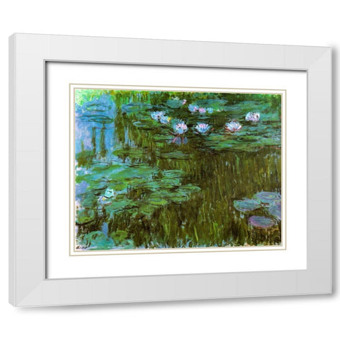 Water-lilies II 1909 White Modern Wood Framed Art Print with Double Matting by Monet, Claude
