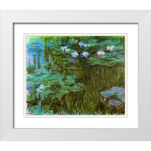 Water-lilies II 1909 White Modern Wood Framed Art Print with Double Matting by Monet, Claude