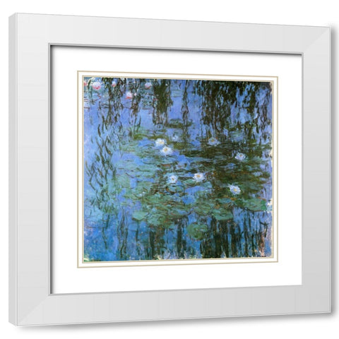 Water-lilies blue 1915 White Modern Wood Framed Art Print with Double Matting by Monet, Claude