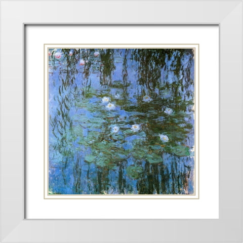 Water-lilies blue 1915 White Modern Wood Framed Art Print with Double Matting by Monet, Claude