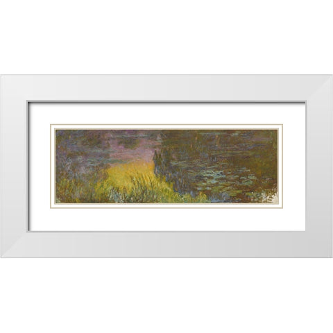 The Water Lilies - Setting Sun White Modern Wood Framed Art Print with Double Matting by Monet, Claude