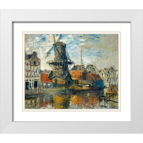 The Windmill on the Onbekende Gracht-Amsterdam 1874 White Modern Wood Framed Art Print with Double Matting by Monet, Claude