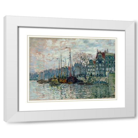 View of the Prins Hendrikkade and the Kromme Waal in Amsterdam 1874 White Modern Wood Framed Art Print with Double Matting by Monet, Claude