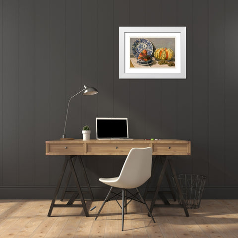 Still Life with Melon White Modern Wood Framed Art Print with Double Matting by Monet, Claude