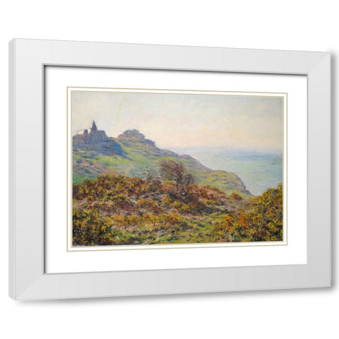 The Church of Varengeville and the Gorge of Moutiers Pass 1882 White Modern Wood Framed Art Print with Double Matting by Monet, Claude