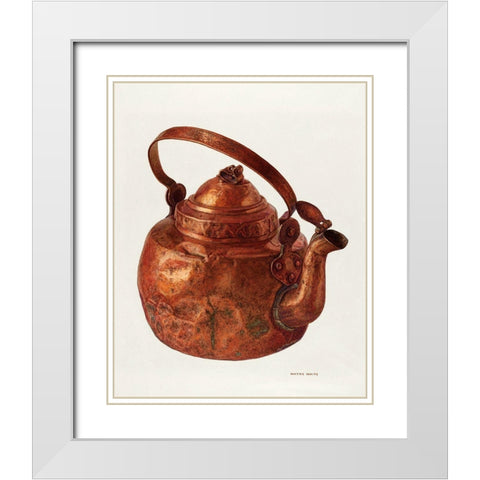 Copper Tea Kettle 1940 White Modern Wood Framed Art Print with Double Matting by White, Wayne