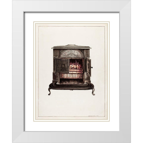 Franklin Stove 1938 White Modern Wood Framed Art Print with Double Matting by Iams, J. Howard