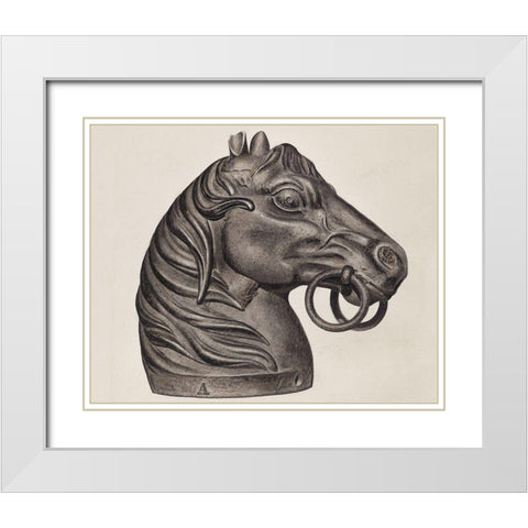 Hitching Post 1935 White Modern Wood Framed Art Print with Double Matting by Vintage Drawings