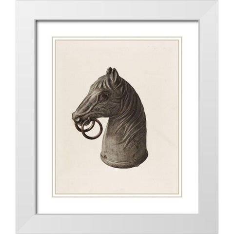 Hitching Post 1940 White Modern Wood Framed Art Print with Double Matting by Vintage Drawings