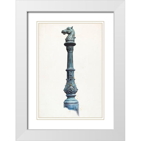 Horse Head Hitching Post 1937 White Modern Wood Framed Art Print with Double Matting by Fairchild, Elizabeth
