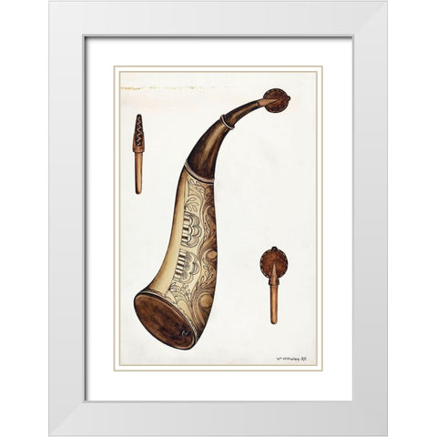 Powder Horn 1937 White Modern Wood Framed Art Print with Double Matting by McAuley, William
