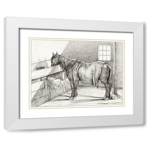 Standing Horse in a Stable White Modern Wood Framed Art Print with Double Matting by Bernard, Jean
