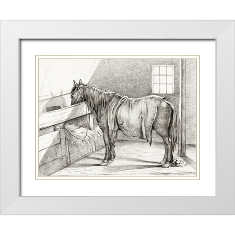 Standing Horse in a Stable White Modern Wood Framed Art Print with Double Matting by Bernard, Jean