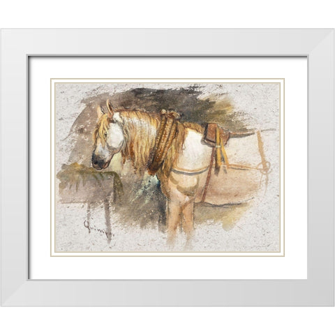 Study of a Horse-Brittany 1873 White Modern Wood Framed Art Print with Double Matting by Colman, Samuel
