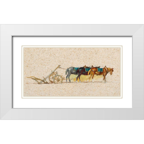 Study of Three Horses with a Plow White Modern Wood Framed Art Print with Double Matting by Colman, Samuel
