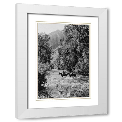 Ranger Crossing the Wenaha River White Modern Wood Framed Art Print with Double Matting by Vintage Photography