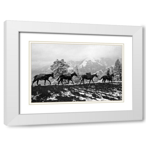 Winter Mule Packing White Modern Wood Framed Art Print with Double Matting by Vintage Photography