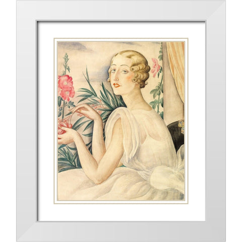 A woman in white sitting by a window White Modern Wood Framed Art Print with Double Matting by Wegener, Gerda