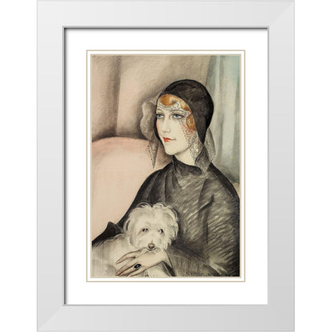 A young woman wearing a black cloche hat White Modern Wood Framed Art Print with Double Matting by Wegener, Gerda