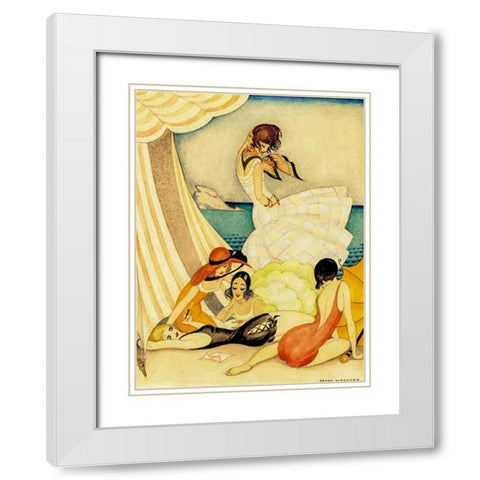 Five women at a beach White Modern Wood Framed Art Print with Double Matting by Wegener, Gerda