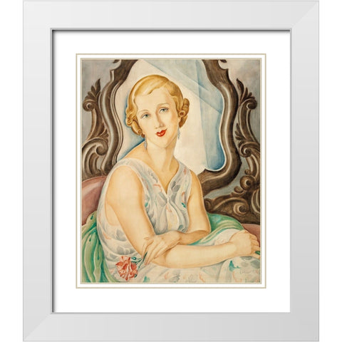 Lady in front of a mirror White Modern Wood Framed Art Print with Double Matting by Wegener, Gerda