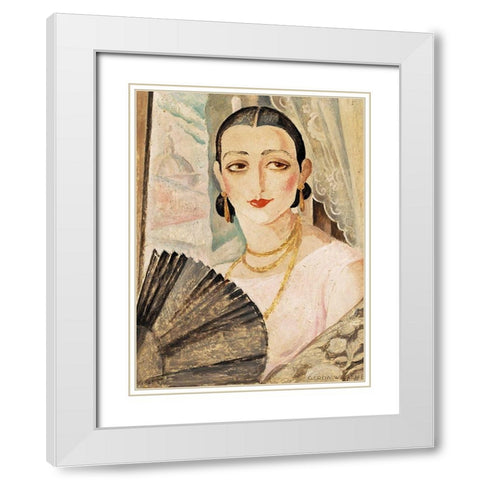 Portrait of Lili Elbe with a fan White Modern Wood Framed Art Print with Double Matting by Wegener, Gerda