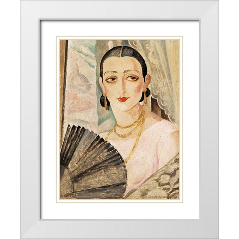 Portrait of Lili Elbe with a fan White Modern Wood Framed Art Print with Double Matting by Wegener, Gerda
