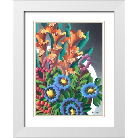 Dream Flowers VII White Modern Wood Framed Art Print with Double Matting by Wang, John Z.