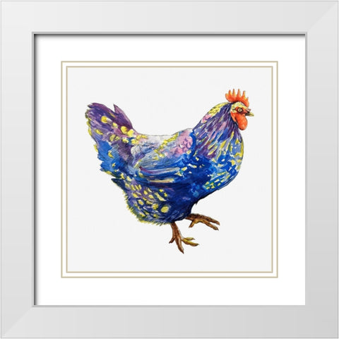 Blue Chicken White Modern Wood Framed Art Print with Double Matting by Chickens