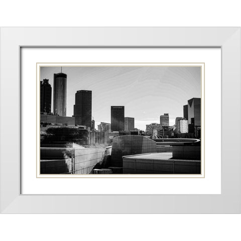 Skyscrapers and a Ferris Wheel in the Skyline of Atlanta-Georgia White Modern Wood Framed Art Print with Double Matting by Georgia Picture Archive